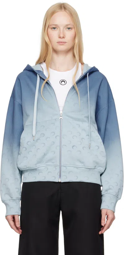Marine Serre Blue Moon Faded Fleece Zipped Hoodie