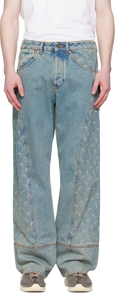 Marine Serre Blue Moon Laser Curved Jeans In Bg10 Light Beige