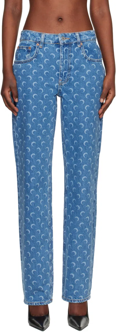 Marine Serre Blue Moon Laser Straight Jeans