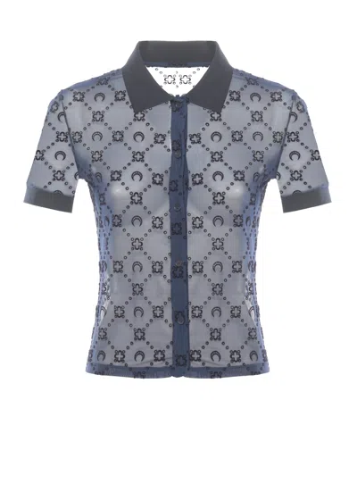 Marine Serre Blue Moon Monogram Mesh Shirt In Grey