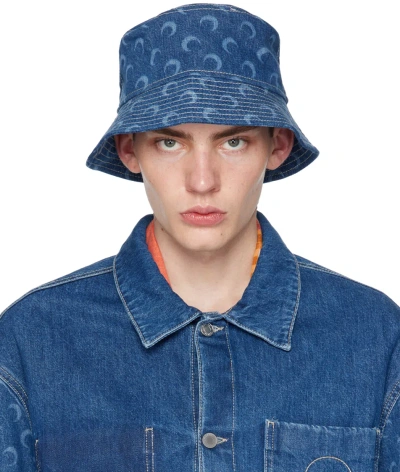 Marine Serre Blue Regenerated Deadstock Denim Bucket Hat In Blt50 Blue