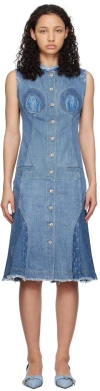 Marine Serre Regenerated Denim Midi Dress In Bl90 Navy
