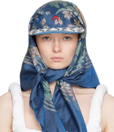 Marine Serre Blue Regenerated Silk Scarves Veiled Cap In Multi