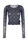 Marine Serre Top With Geometric Pattern And Logo In Navy
