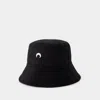 Marine Serre Logo-embroidered Cotton Bucket Hat In Black