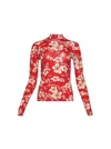 Marine Serre Bodycon Fit High Neck Top With Intricate Topstitching In Red