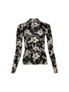 Marine Serre Bodycon High Neck Top With Elegant Floral Pattern In Black