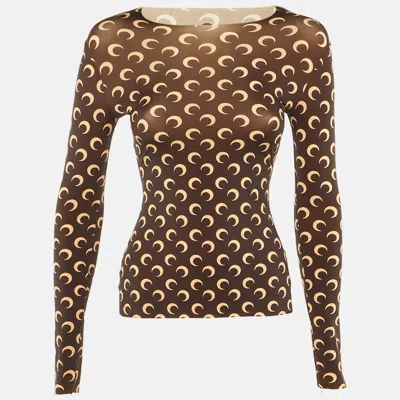 Pre-owned Marine Serre Brown All Over Moon Jersey Fitted Top S