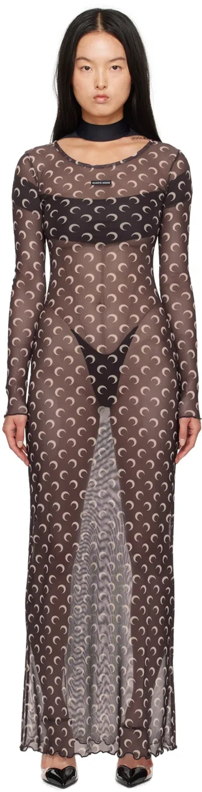 Marine Serre Brown All Over Moon Maxi Dress In Br30 Brown