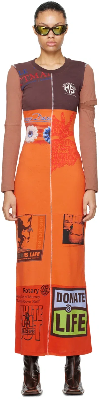 Marine Serre Brown & Orange Regenerated Maxi Dress In Or52
