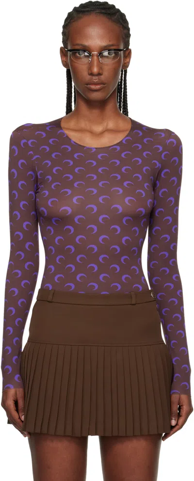 Marine Serre Brown & Purple Moon Printed Jersey Ls T-shirt