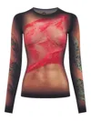 Marine Serre Multicolor Top With Draped Details And All-over Graphic Print In Tech Fabric Woman