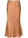 Marine Serre Printed High Waist Midi Skirt With Side Slit In Brown