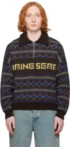 Marine Serre Lapel Long Sleeve Sweater In Multi