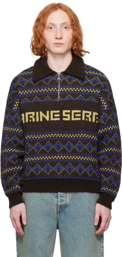 Marine Serre Brown '' Jacquard Knit Crewneck Sweater In Br40 Deep Brown