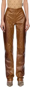 MARINE SERRE BROWN MOON AIRBRUSHED LEATHER PANTS