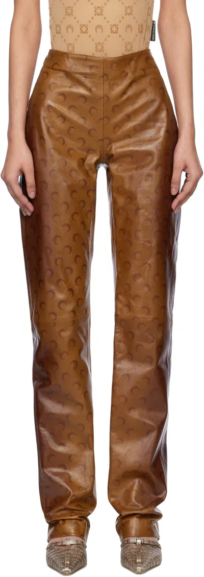Marine Serre Brown Moon Airbrushed Leather Pants In Br10 Light Brown