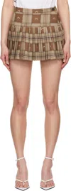 Marine Serre Brown Moon Checks Jacquard Pleated Miniskirt In Br10 Light Brown