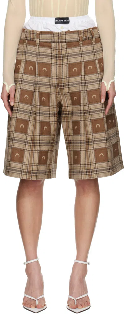 Marine Serre Brown Moon Checks Jacquard Shorts In Br10 Light Brown