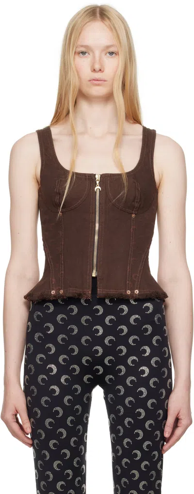 Marine Serre Brown Moon Jacquard Twill Corset Top