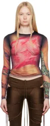 Marine Serre Multicolor Top With Draped Details And All-over Graphic Print In Tech Fabric Woman