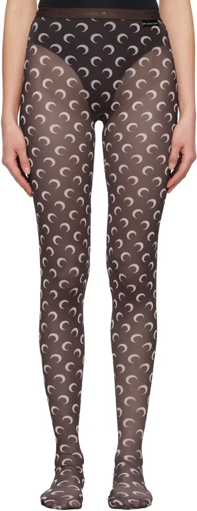 Marine Serre Brown Recycled Moon Mesh Tights In Br30 Brown