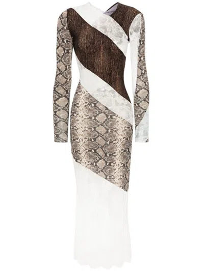 Marine Serre Brown Regenerated Twisted Patchwork Dress
