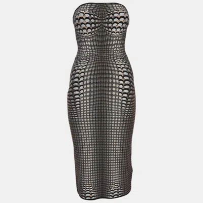 Pre-owned Marine Serre Brown Stretch Jacquard Moon Tube Midi Dress S