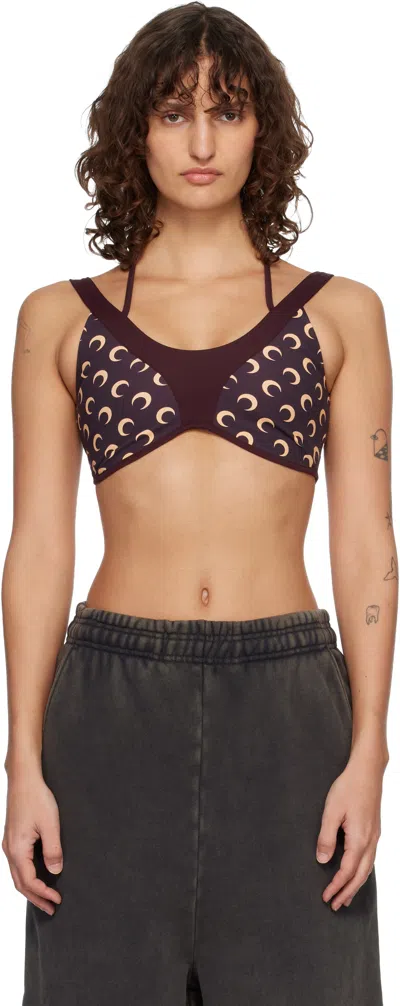 Marine Serre Burgundy Athleisure Moon Printed Bralette In Brown