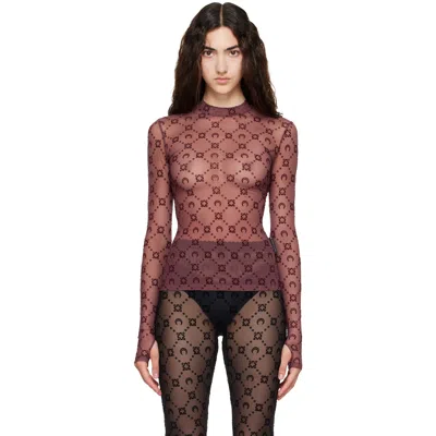 Marine Serre Burgundy Moonogram Flock Ls Highneck Top