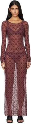 Marine Serre Burgundy Moonogram Mesh Flock Maxi Dress In Burgundy