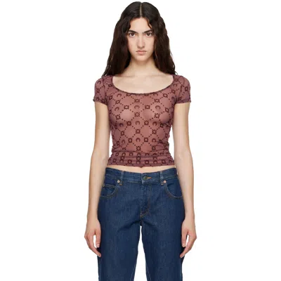 Marine Serre Burgundy Moonogram Mesh Flock T-shirt In Brown