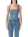 Marine Serre Moon Denim Bustier Top In Blue