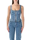 Marine Serre Moon Denim Bustier Top In Blue