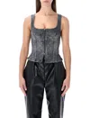 Marine Serre Moon Laser Grey Washed Denim Bustier Top In Gray