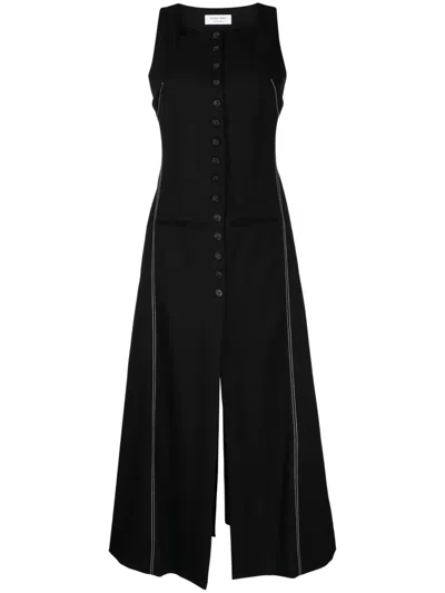 Marine Serre Button-front Wool Midi Dress In Black