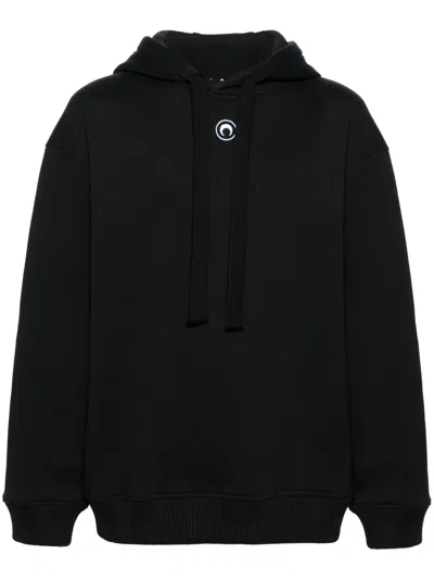 Marine Serre Rose-print Organic Cotton Hoodie In Black