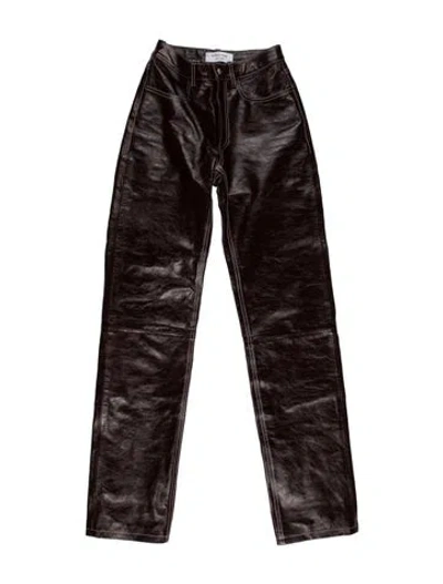 Pre-owned Marine Serre Calf Leather Straight Leg Pants In Brown