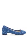 Marine Serre 'camille X Repetto' Light Blue Ballerinas With All-over Logo Motif And Wide Heel In Blue