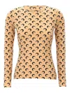 Marine Serre Beige Crewneck T-shirt With All-over Crescent Moon Print In Beige