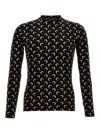 Marine Serre Black Crewneck Top With All-over Moon Print In Tech Fabric Stretch Woman In Black