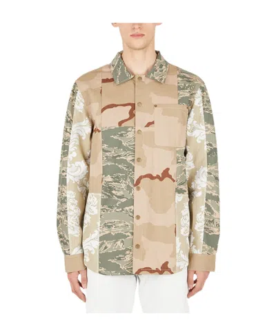 Marine Serre Camouflage-print Panelled Overshirt In Nude