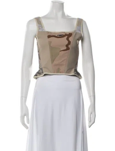 Pre-owned Marine Serre Camouflage Print Square Neckline Crop Top W/ Tags In Neutral