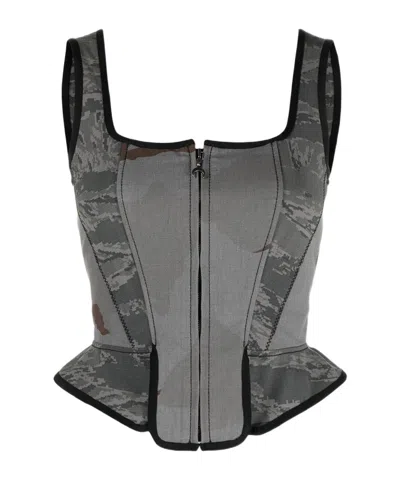 Marine Serre Camouflage Print Zipped Corset Top In Gray