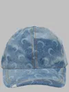 Marine Serre Denim Baseball Cap With Crescent Moon Pattern And Adjustable Strap In Blue