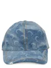 Marine Serre Denim Baseball Cap With Crescent Moon Pattern And Adjustable Strap In Blue