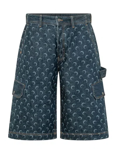 Marine Serre Cargo Mini Bermuda Shorts In Blue