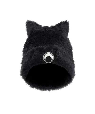 Marine Serre Cat-ear Fluffy Beanie Hat In Black