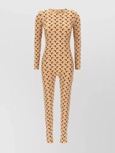 Marine Serre Celestial Print Long Sleeve Catsuit In Brown