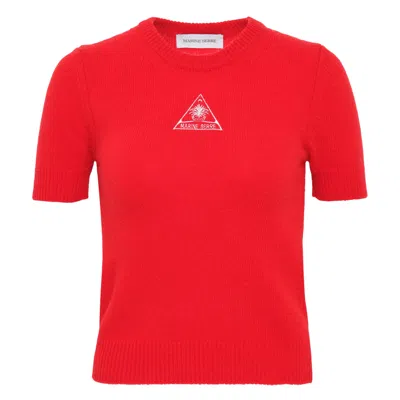 Marine Serre Clean Wool Knit Crewneck Sweater In Red